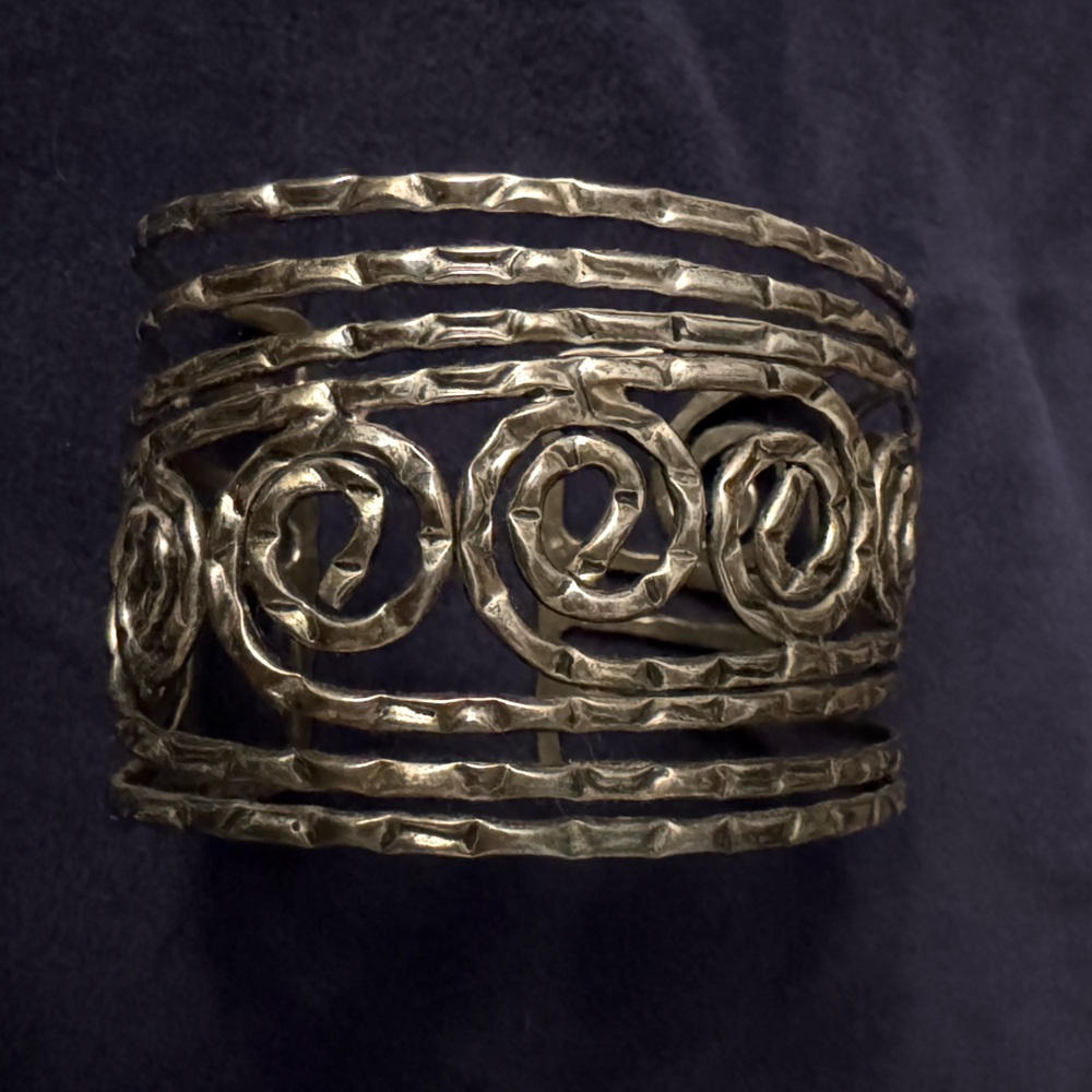 Handcrafted Spiral Filigree Cuff Bracelet - Metallic Gold